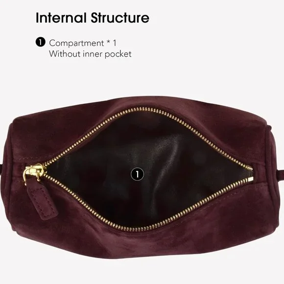 women Burgundy Suede Leather Small Crossbody Shoulder Bag with Adjustable strap - Picture 6 of 7